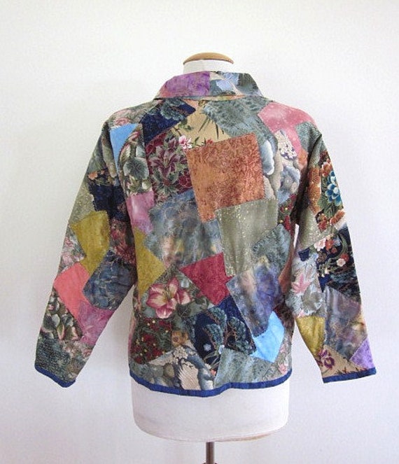 Vintage Patchwork Quilted Jacket: Metallic Asian … - image 5