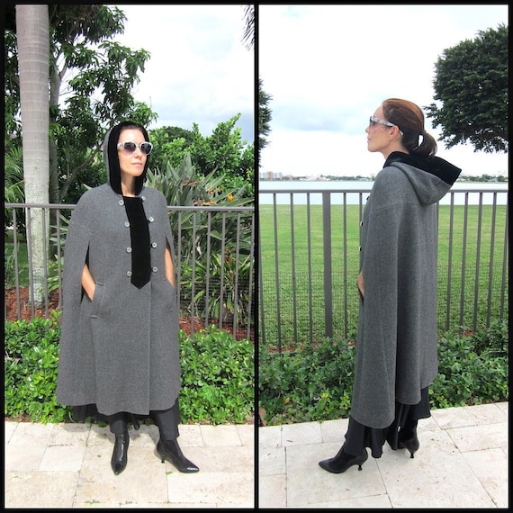 Victorian Inspired Vintage Wool and Velvet Cape /… - image 1