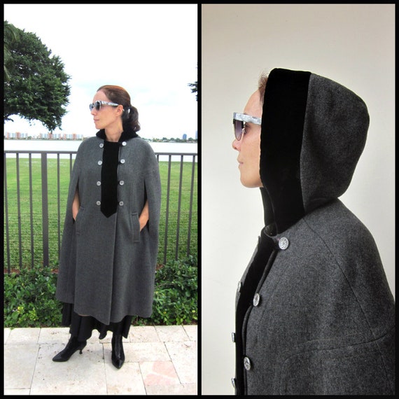 Victorian Inspired Vintage Wool and Velvet Cape /… - image 2