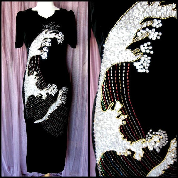 Velvet beaded gown / Vintage Velvet Gown / Silk Ve