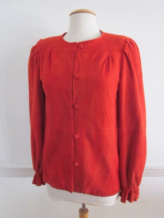 Vintage Red Suede Jacket: 80s Lambskin Button-Up,… - image 5