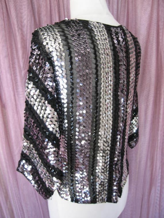 60s Mod Sequin Blouse: Vintage Silver & Black Top… - image 4