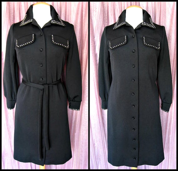 Mod Dress / 70s Mod Black Dress / Andrea Gayle Vi… - image 1