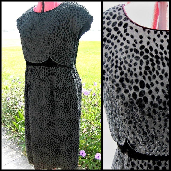 Devore Velvet Vintage Dress / 50s Black Velvet Dre
