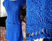 50s Crochet Skirt Set: Vintage Blue Lame Knit Top, Fits S