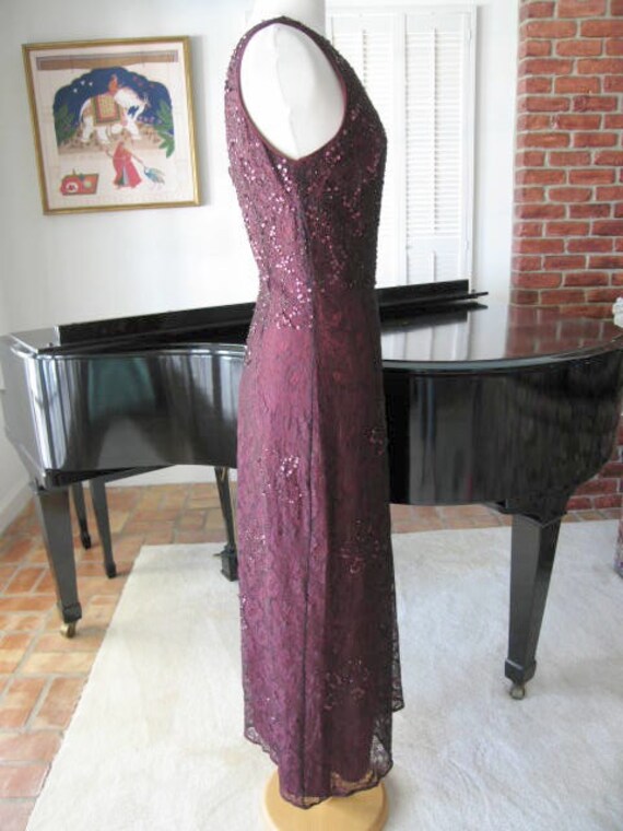 Rimini Lace Gown / Vintage Burgundy Lace Beaded G… - image 6