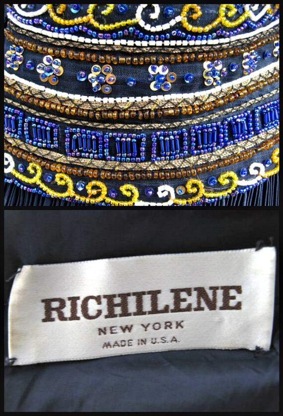Vintage Richilene Beaded Fortuny Pleat Gown: Navy… - image 5