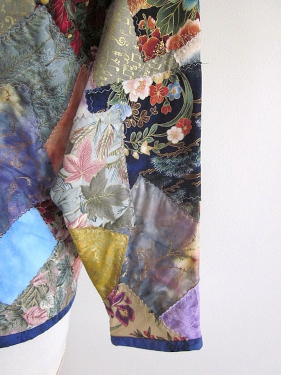 Vintage Patchwork Quilted Jacket: Metallic Asian … - image 9