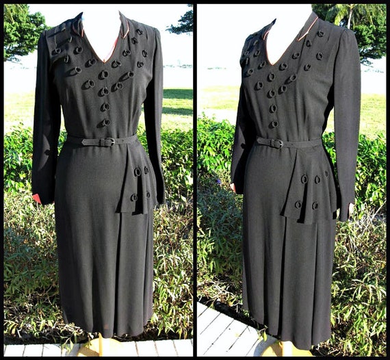 Robbie Robinson Dress / 1940s Black Dress / 40s d… - image 1