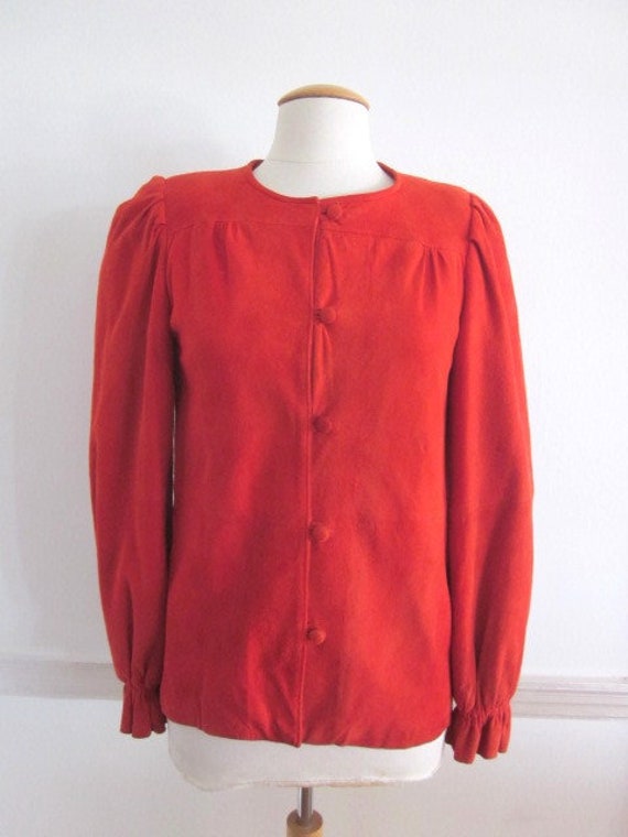 Vintage Red Suede Jacket: 80s Lambskin Button-Up,… - image 3