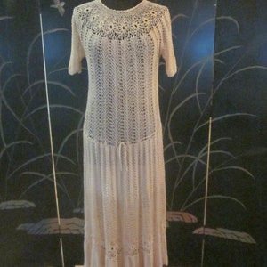 70s Crochet Dress / Vintage Crochet Dress / fits S-L / Ivory Crochet Dress / Bridal Crochet Dress / 70s Silky Crochet Dress image 4