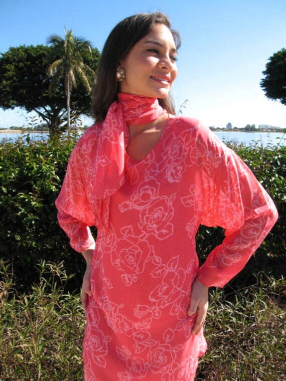 Holly Harp Dress / Vintage Holly Harp Dress and Scarf / Pink Holly Harp Dress / Vintage Holly Harp Dress and Scarf / Pink