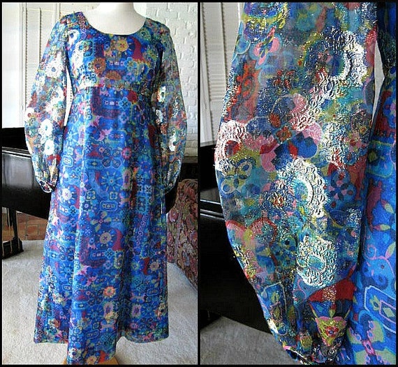 60s Lame Gown / fits S / Vintage 60s Metallic Lame