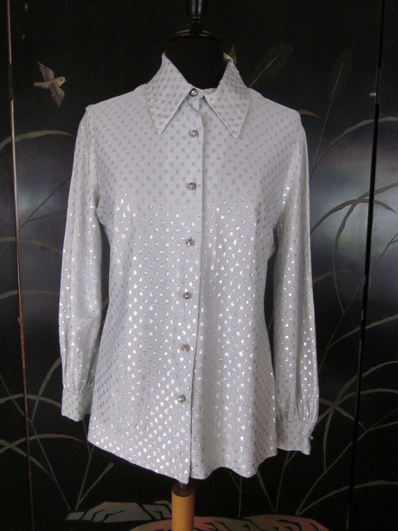 60s lame Blouse / Vintage Silver Lame blouse / 60… - image 3