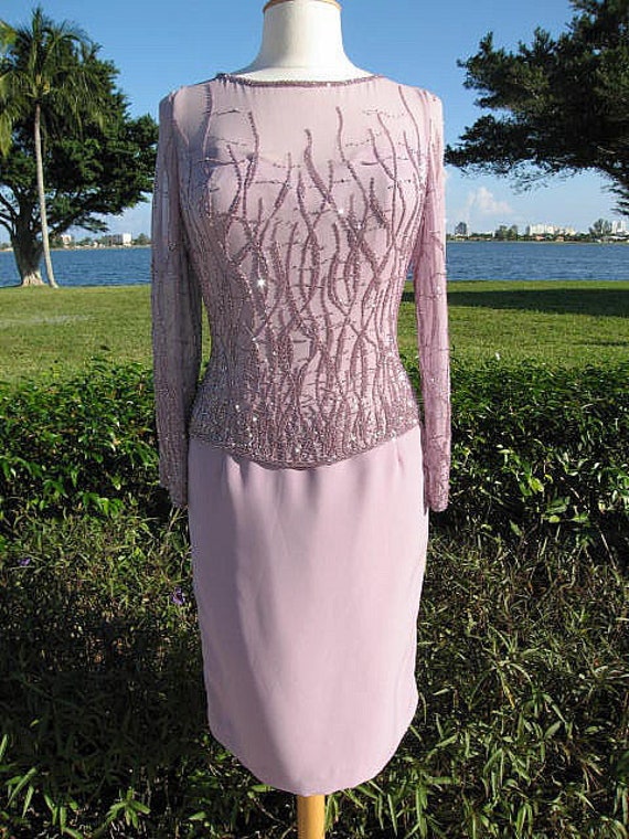 Lavender Beaded Dress / Vintage Lavender Cocktail… - image 3