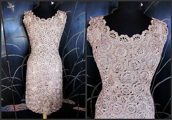 RAFFIA CROCHET Vintage 50s 1950s Wiggle Dress // f