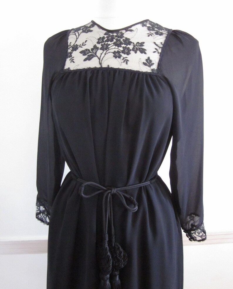 Hanae Mori Dress / Vintage Hanae Mori Dress / Black Lace Hanae Mori Dress / Lace LBD / fits S / 70s Hanae Mori Silk and Lace Dress image 3