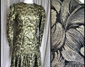 Vintage gold brocade dress / fits S / 80s gold dress / 80s gold brocade dress / gold party dress / Atelier gold lame dress