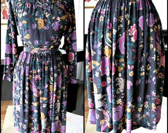 BLASSPORT Dress / 70s Blassport Dress / Vintage Bill Blass Floral Dress / Bill Blass Floral Skirt Blouse 2 piece Dress / fits M