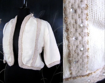 ETHEL of Beverly Hills Sweater / Ethel vintage Cardigan / fits M /50s vintage bridal sweater / 50s bolero sweater