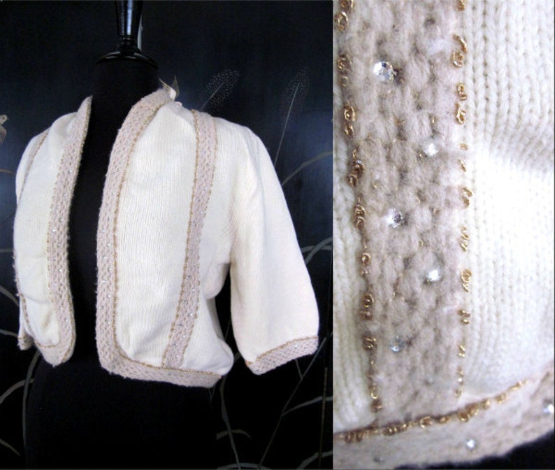 ETHEL of Beverly Hills Sweater / Ethel vintage Cardigan / fits M /50s vintage bridal sweater / 50s bolero sweater image 1