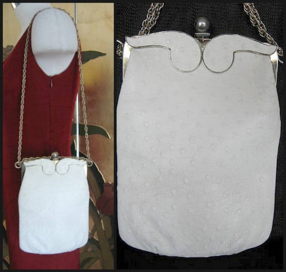 Mod Ostrich Purse / 60s White Ostrich Purse / Vint
