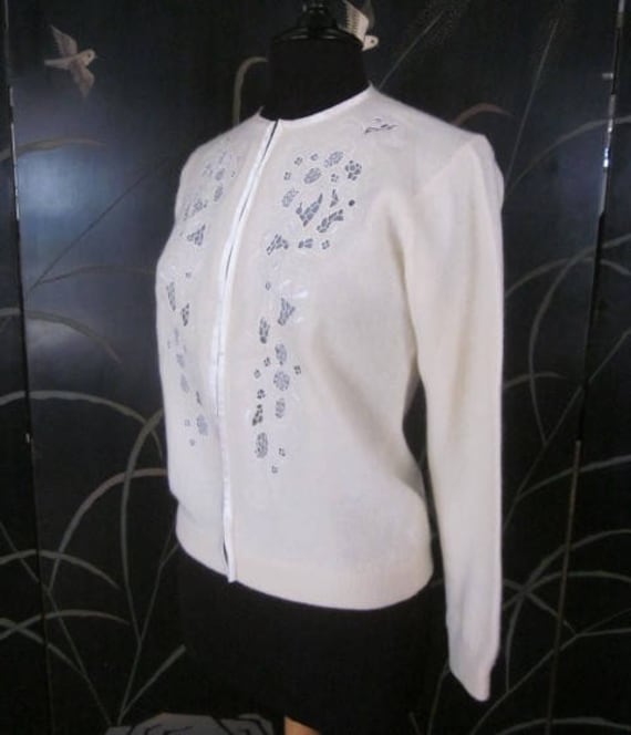 50s Angora Sweater / Bridal Cover up / Vintage Cu… - image 4
