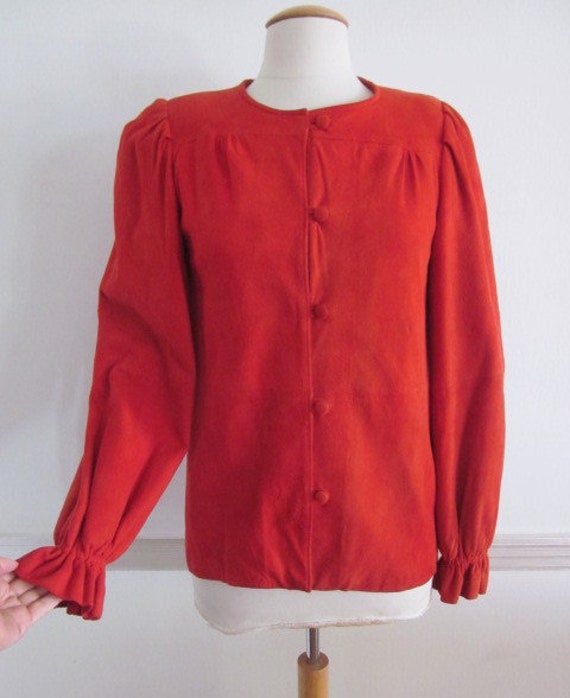Vintage Red Suede Jacket: 80s Lambskin Button-Up,… - image 2
