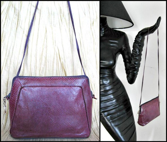 Purple Lizard Purse / 70s Purple Crossbody Purse / Plum Lizard Crossbody Purse / Vintage Purple Lizard Purse / 70s Plum Shoulder Purse