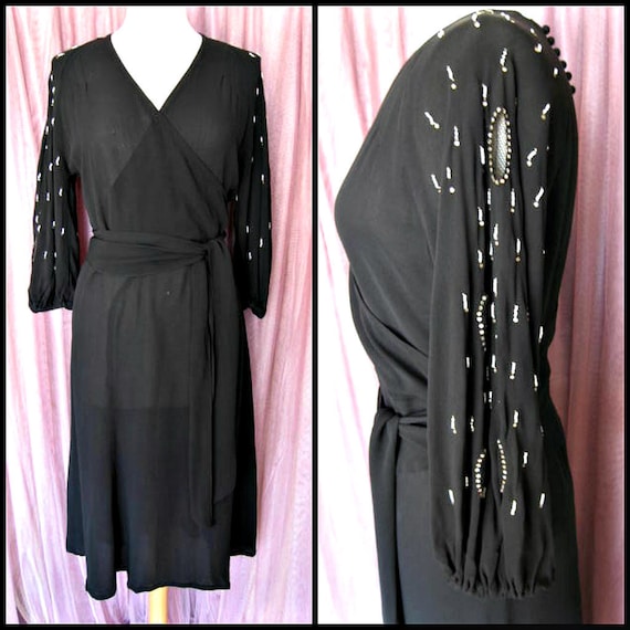 40s Black Crepe Dress / 40s LBD / fits S / 40s Coc