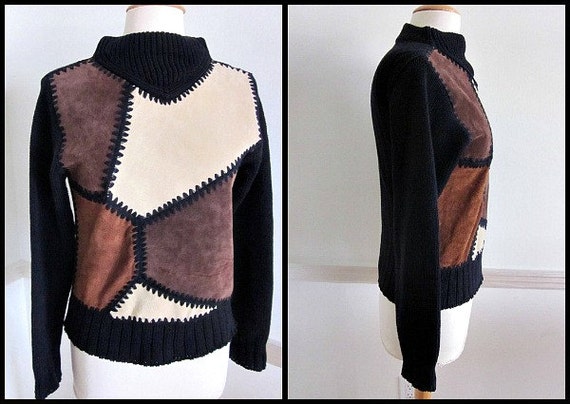 SUEDE Colorblock Sweater / fits S / Vintage 80s 19