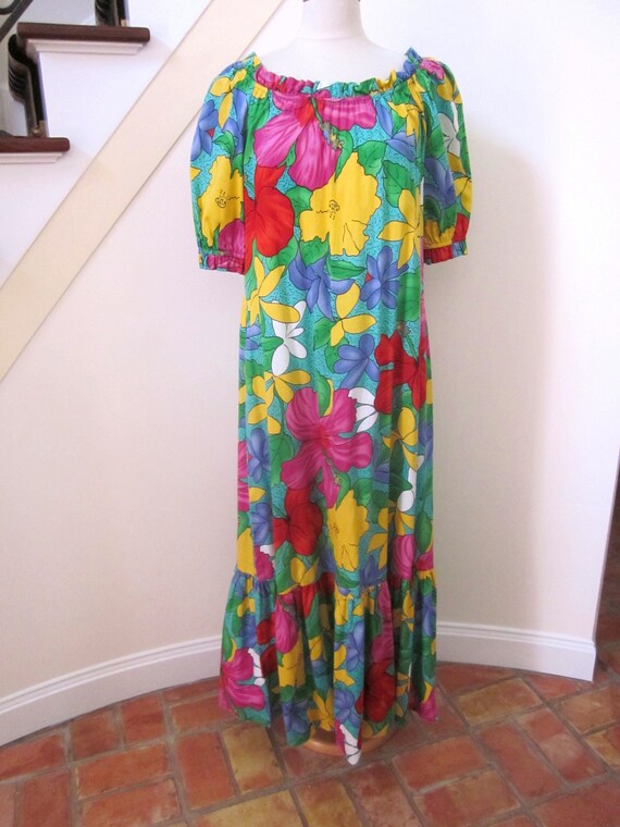 Vintage Hilo Hattie Hawaiian Cotton Dress: Floral Max… - Gem