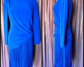 Vintage Mignon Fringed Dress: Electric Blue Cocktail Dress, Fits M