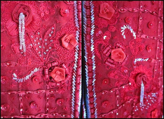 RED 3-D Flower Beaded Vintage Jacket // fits L //… - image 5