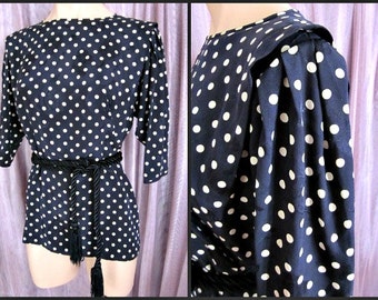 EMANUEL UNGARO Parallele // Vintage polka dot Blouse // Made in Italy // Fits S // Silk Jacquard