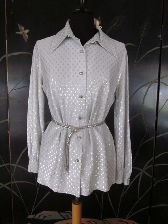 60s lame Blouse / Vintage Silver Lame blouse / 60… - image 2