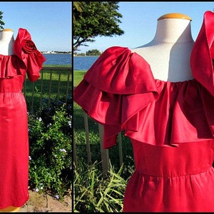 WILLIAM PEARSON Vintage 60s 1960s Gown Dress / Portrait Ruffle Rose neckline / fits M image 1