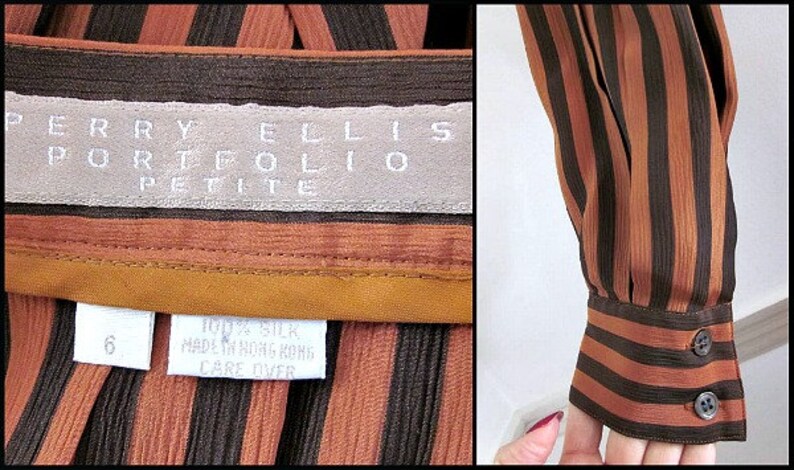 Perry Ellis Portfolio / fits S Sz 6 petite / vintage Perry Ellis / Perry Ellis Dress / Perry Ellis suit / Crinkle Silk Stripe image 5