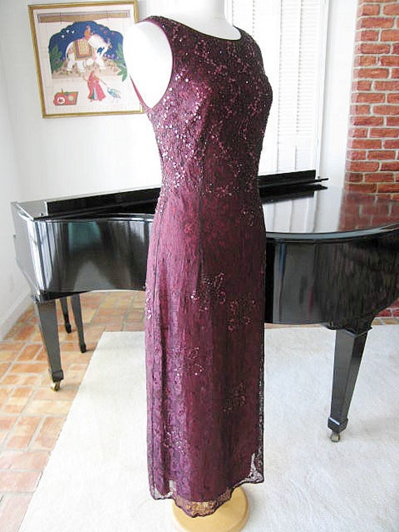 Rimini Lace Gown / Vintage Burgundy Lace Beaded G… - image 5