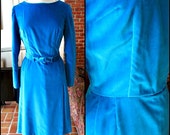 50s Velvet Dress / fits M / 1950s Turquoise Velvet Dress / Vintage Velveteen Dress / Blue Velvet Dress / Vintage Blue Velvet Dress