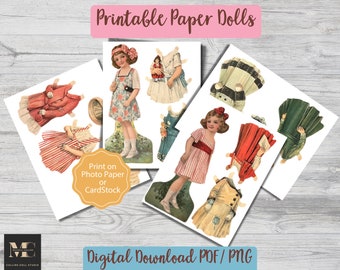 Antique Victorian Girl Paper Dolls  and Fashions Printable Download PDF PNG Digital Files High Resolution A4 Letter Size