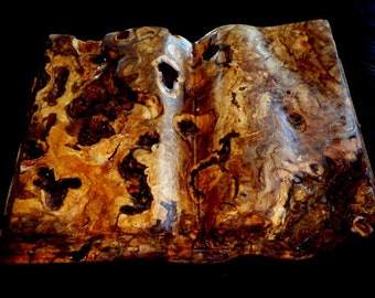 Vintage Open Book, hand carved wood book / bible / encyclopedia, burl and spalted, one of a kind classic