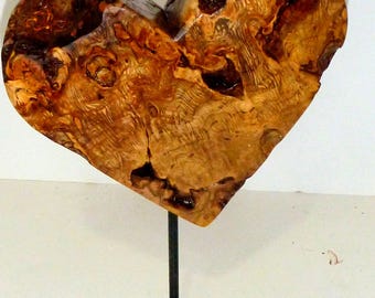 Wedding Hearts, Weathered Heart, hand carved wood heart sculpture, unique aged burl carving