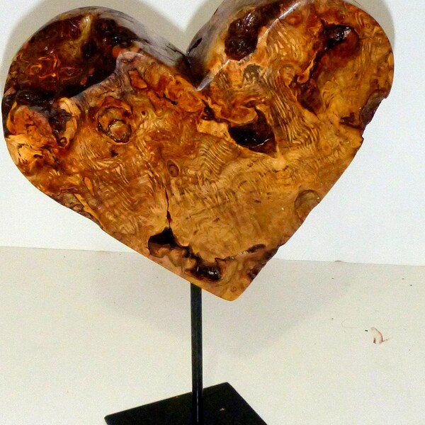 Wedding Hearts, Weathered Heart, hand carved wood heart sculpture, unique aged burl carving