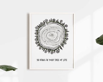 30 Rings on Your Tree of Life Print * Birthday * Wood * Tree Rings * Drawing *