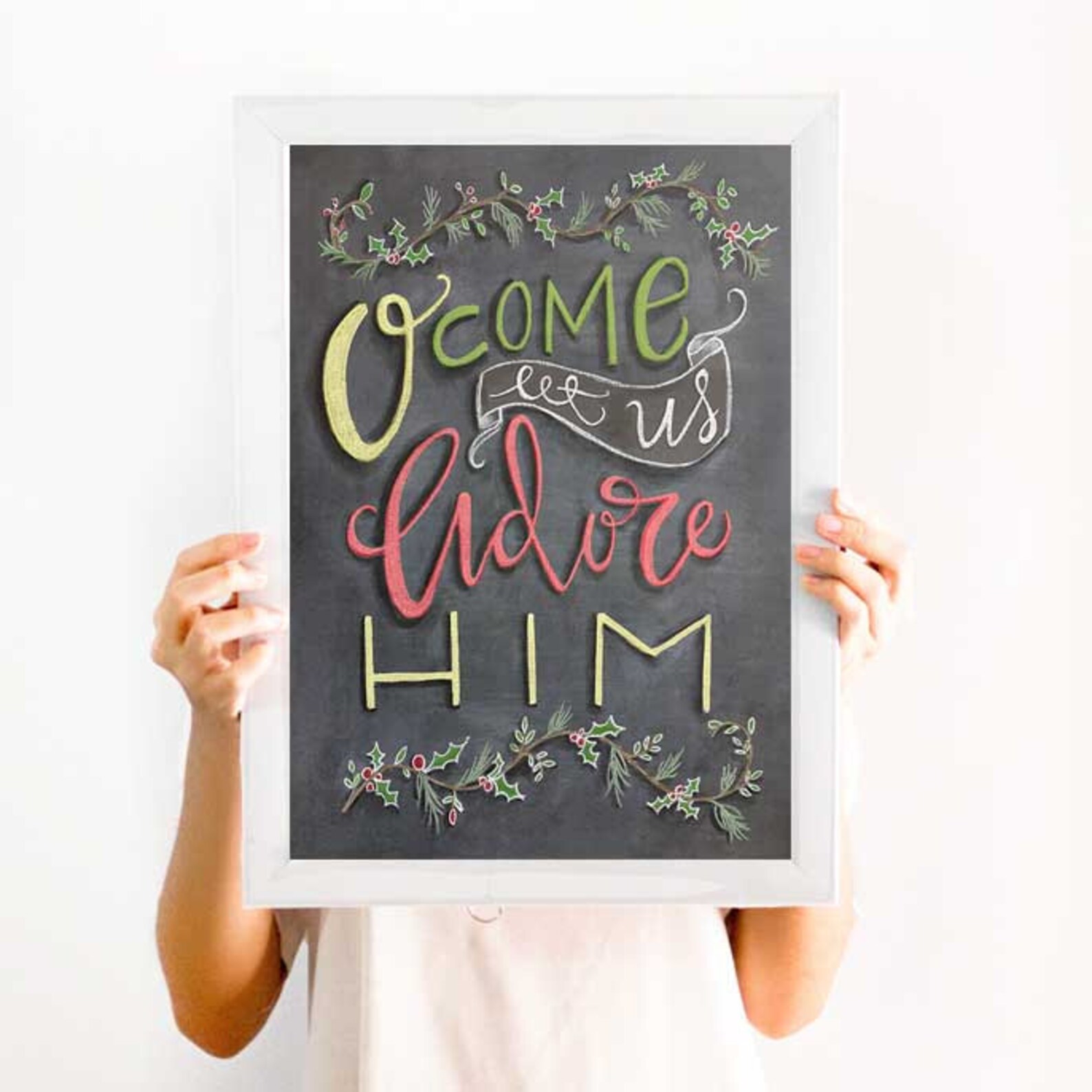 Bible Verse Chalkboard O Come Let Us Adore Him Etsy