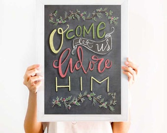 Bible Verse Chalkboard - O Come Let Us Adore Him