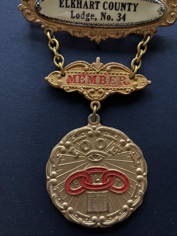 Antique LODGE Medal -ODD FELLOWS Lodge, No. 34 El… - image 3