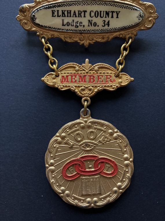 Antique LODGE Medal -ODD FELLOWS Lodge, No. 34 El… - image 4