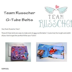 May include: Two examples of G-Tube belts, one with a purple fabric with a cartoon unicorn design and the other with a blue fabric with a cartoon car design. The text "Team Russcher" is visible in the image.